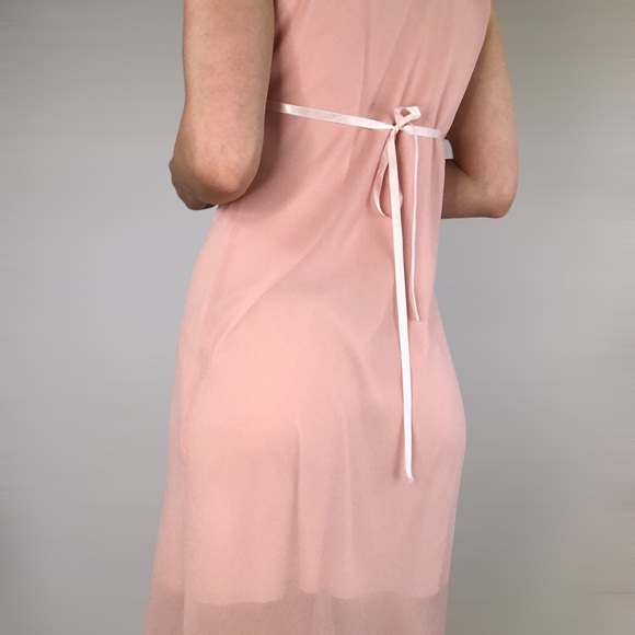 Vintage 90s Hot Papaya Slip Midi Dress Size L Pink USA Tie Waist - Picture 5 of 6